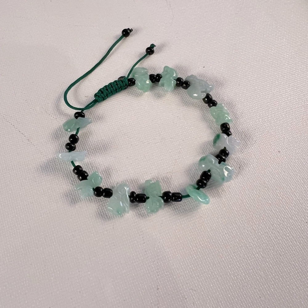 Genuine Jade Gemstone Chinese Calendar Beaded Adjustable Bracelet.